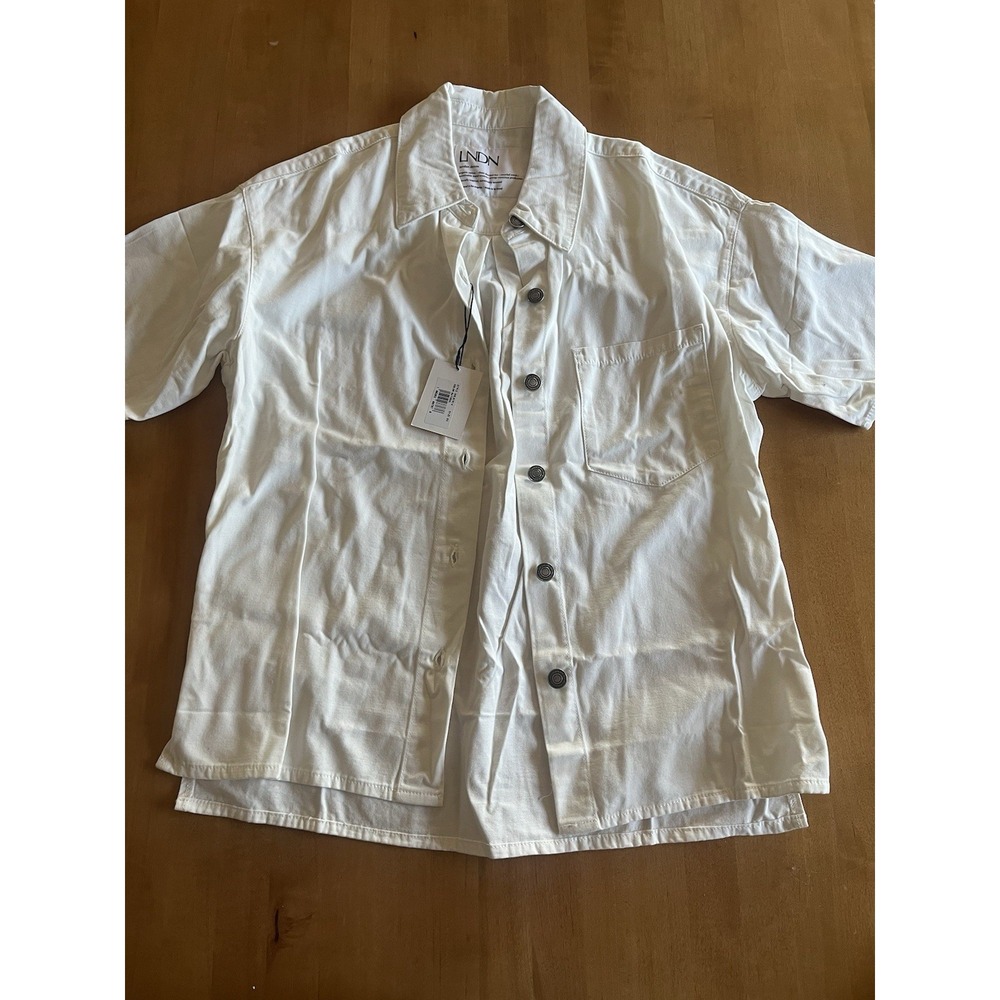 NEW LNDN Landon White Denim Button Front Shirt Jacket NWT Size XS Organic Cotton